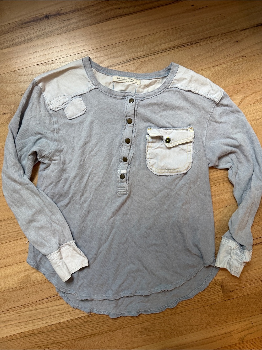 We The Free Kids Long-Sleeve Henley with Contrast Cream Pocket - Light Blue